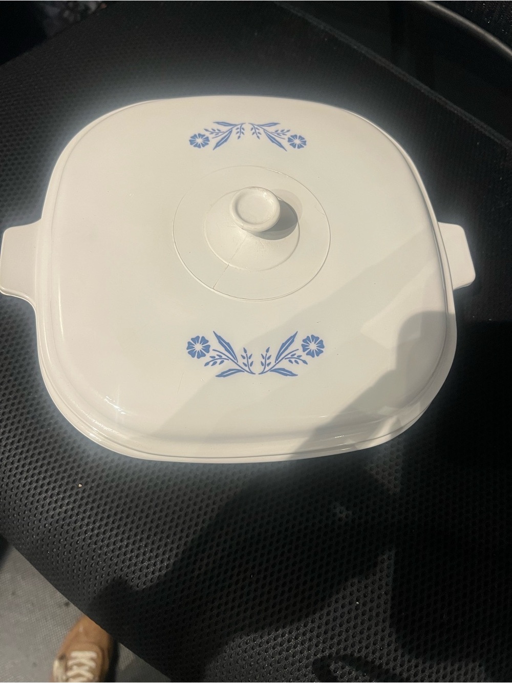RARE Corningware White Covered Casserole with Blue Floral Motif